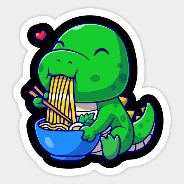 Cute dino eating ramen noodles cartoon Sticker by sufian